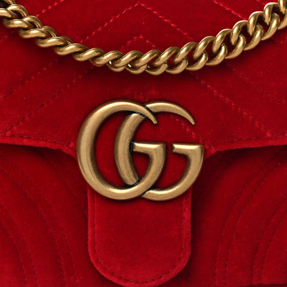 Gucci Velvet Matelasse Mini GG Marmont Shoulder Bag Hibiscus Red 9 of 11