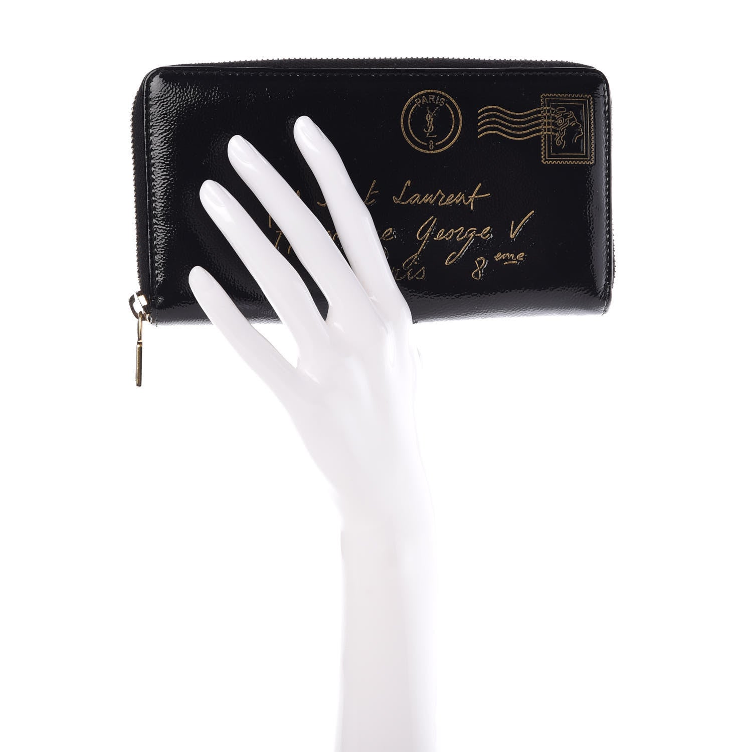 Saint Laurent Patent Y Mail Zip Around Wallet Black 2 of 11