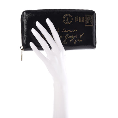 Saint Laurent Patent Y Mail Zip Around Wallet Black 2 of 11