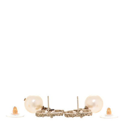 Chanel Crystal Pearl CC Drop Earrings Gold 3 of 6