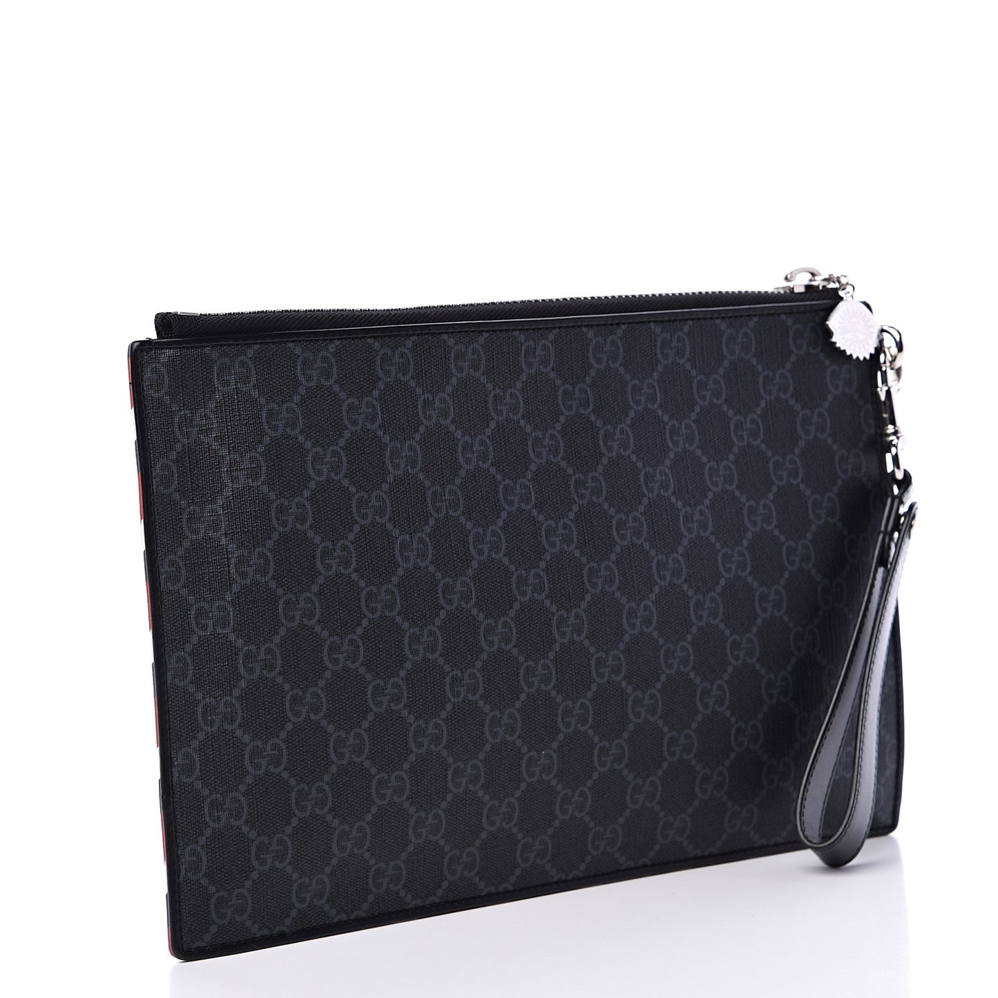 GG Supreme Monogram Night Courrier Zip Wristlet Pouch Black Multicolor