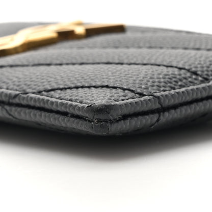 Saint Laurent Grain De Poudre Matelasse Chevron Monogram Credit Card Case Black 9 of 11