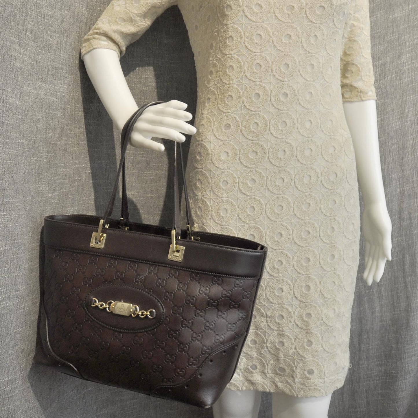 Guccissima Large Punch Tote Chocolate Brown