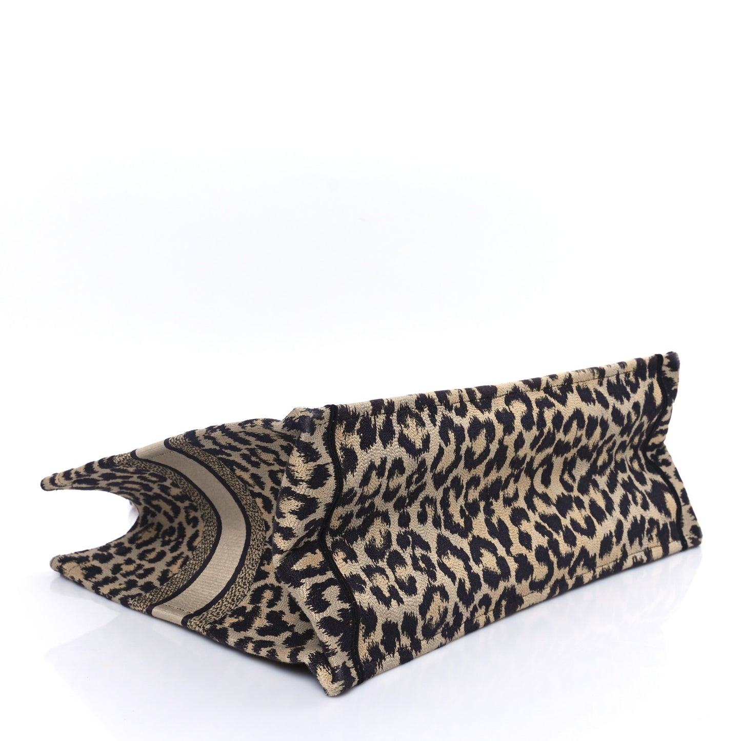 Canvas Mizza Embroidered Large Leopard Book Tote Beige