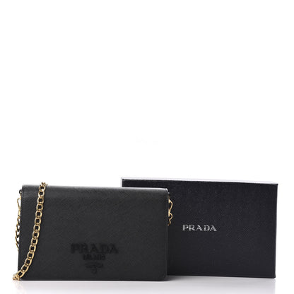 Prada Saffiano Lux Monochrome Chain Wallet Black 10 of 10