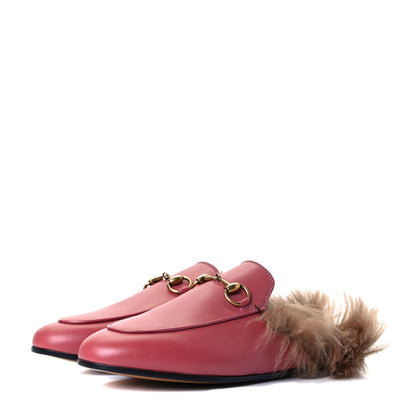 Gucci Calfskin Fur Womens Princetown Slippers 35 Lipstick Rose Natural 3 of 9