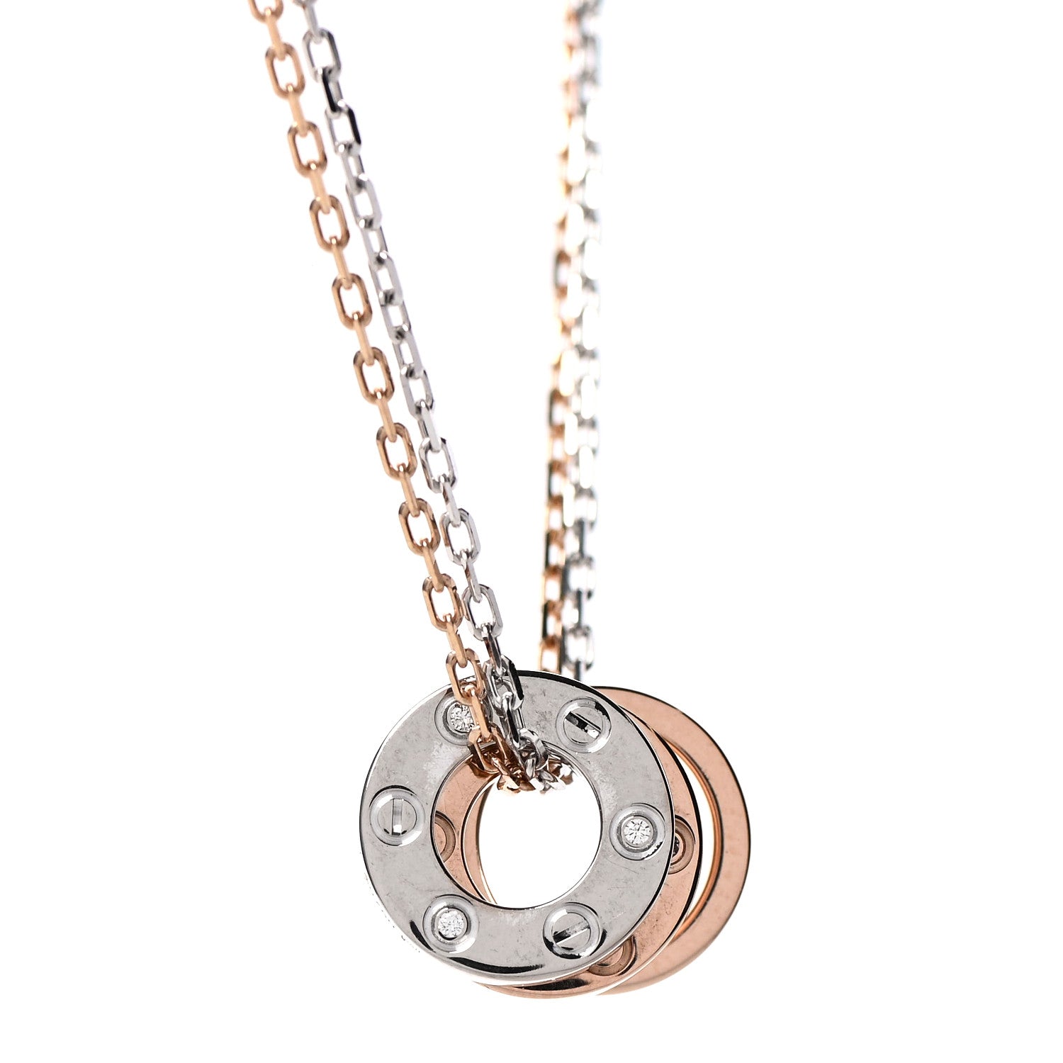 Cartier 18K White Pink Gold Diamond Three Ring LOVE Pendant Necklace 4 of 8