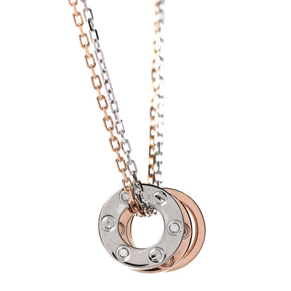 Cartier 18K White Pink Gold Diamond Three Ring LOVE Pendant Necklace 4 of 8