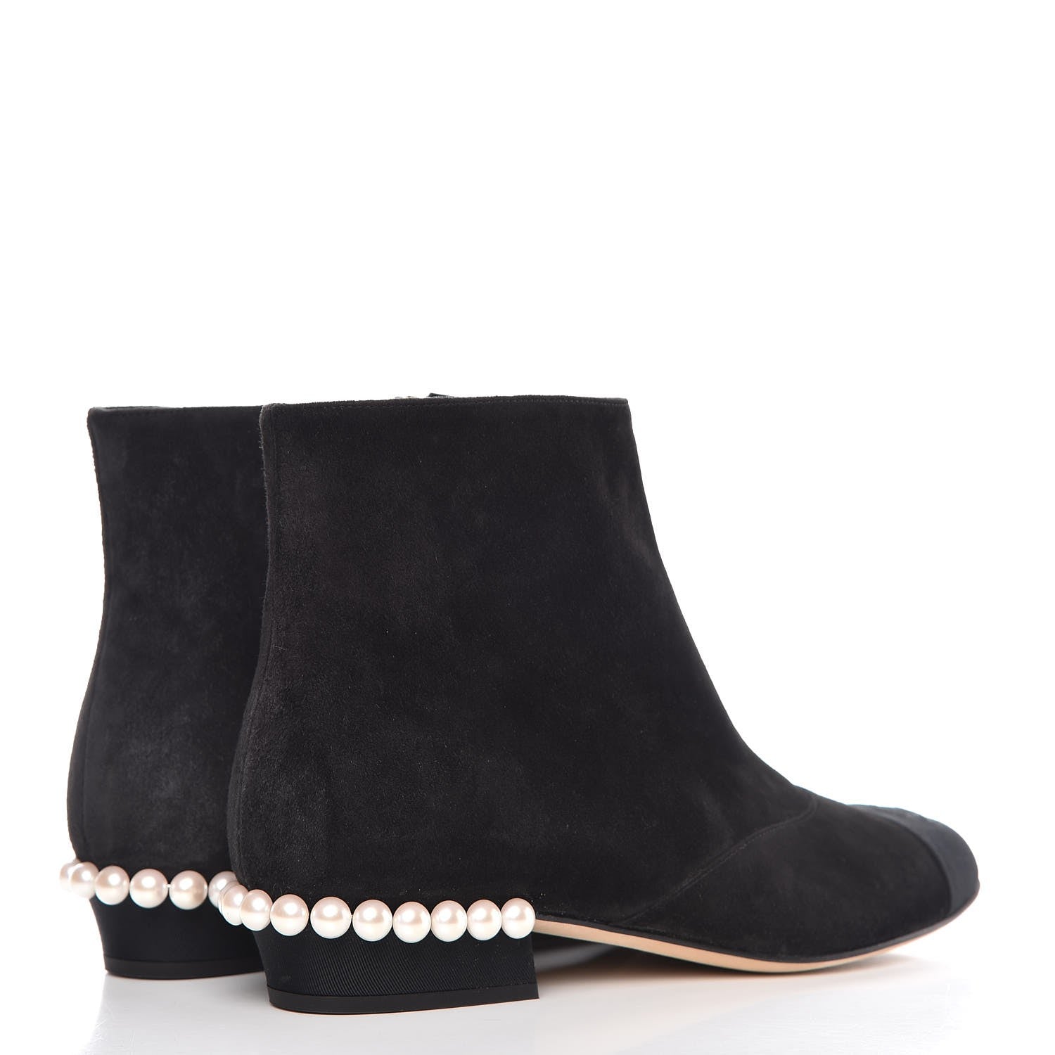 Chanel Suede Calfskin Pearl Cap Toe Short Boots 38 Black 4 of 9