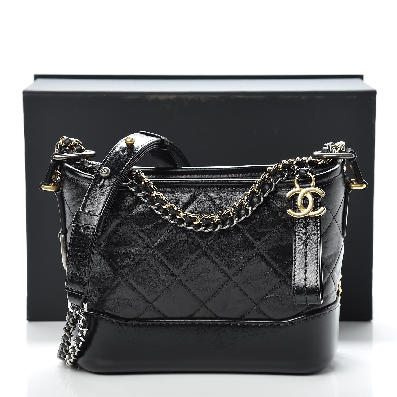 Chanel Aged Calfskin Quilted Small Gabrielle Hobo Black 11 of 11