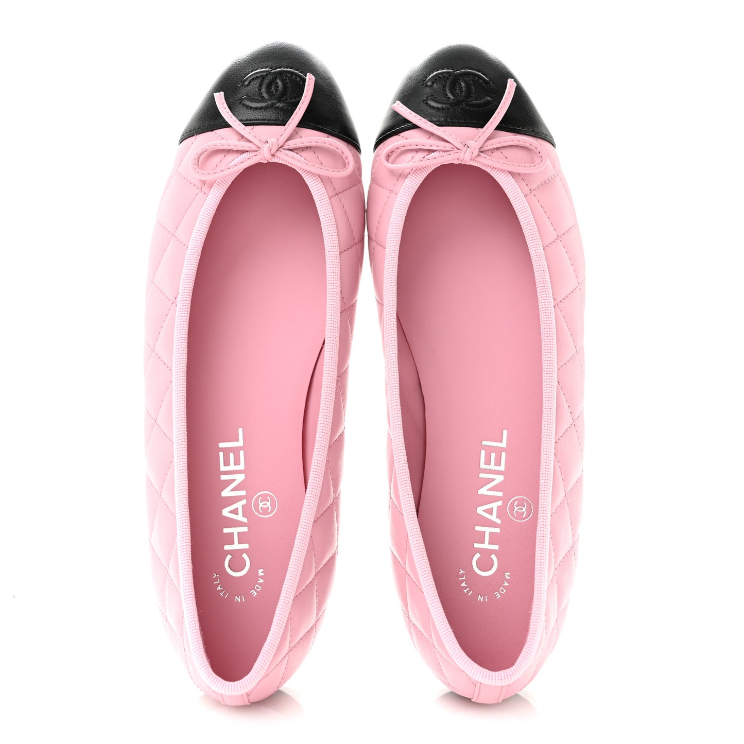 Lambskin Quilted CC Cap Toe Ballerina Flats 38 Pink Black