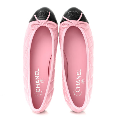 Chanel Lambskin Quilted CC Cap Toe Ballerina Flats 38 Pink Black 2 of 9