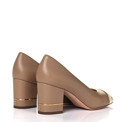 Chanel Lambskin Patent Cap Toe Pumps 37 Beige 4 of 8