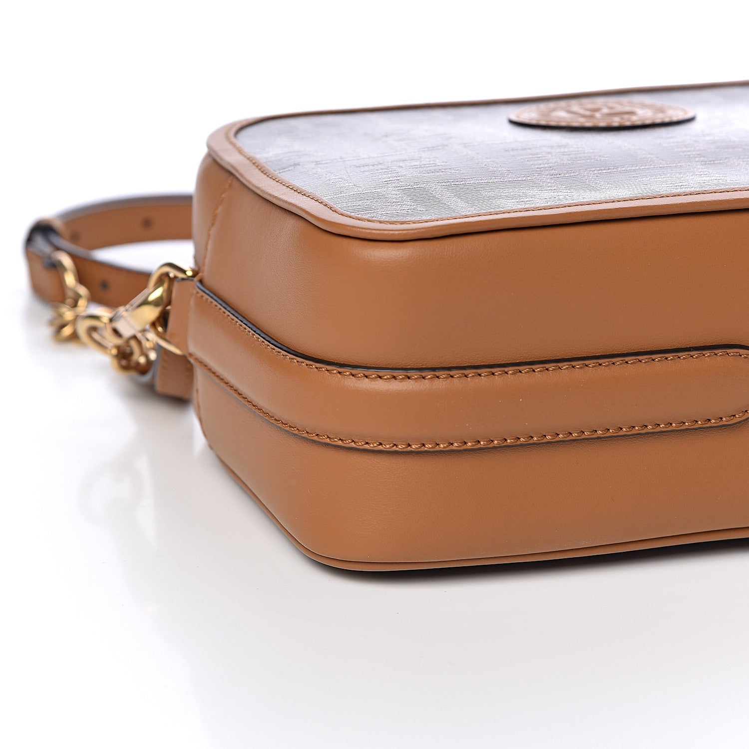 Fendi Glazed Fabric Vitello Century FF 1974 Stamp Patch Camera Case Mogano Panna Caramello 8 of 10