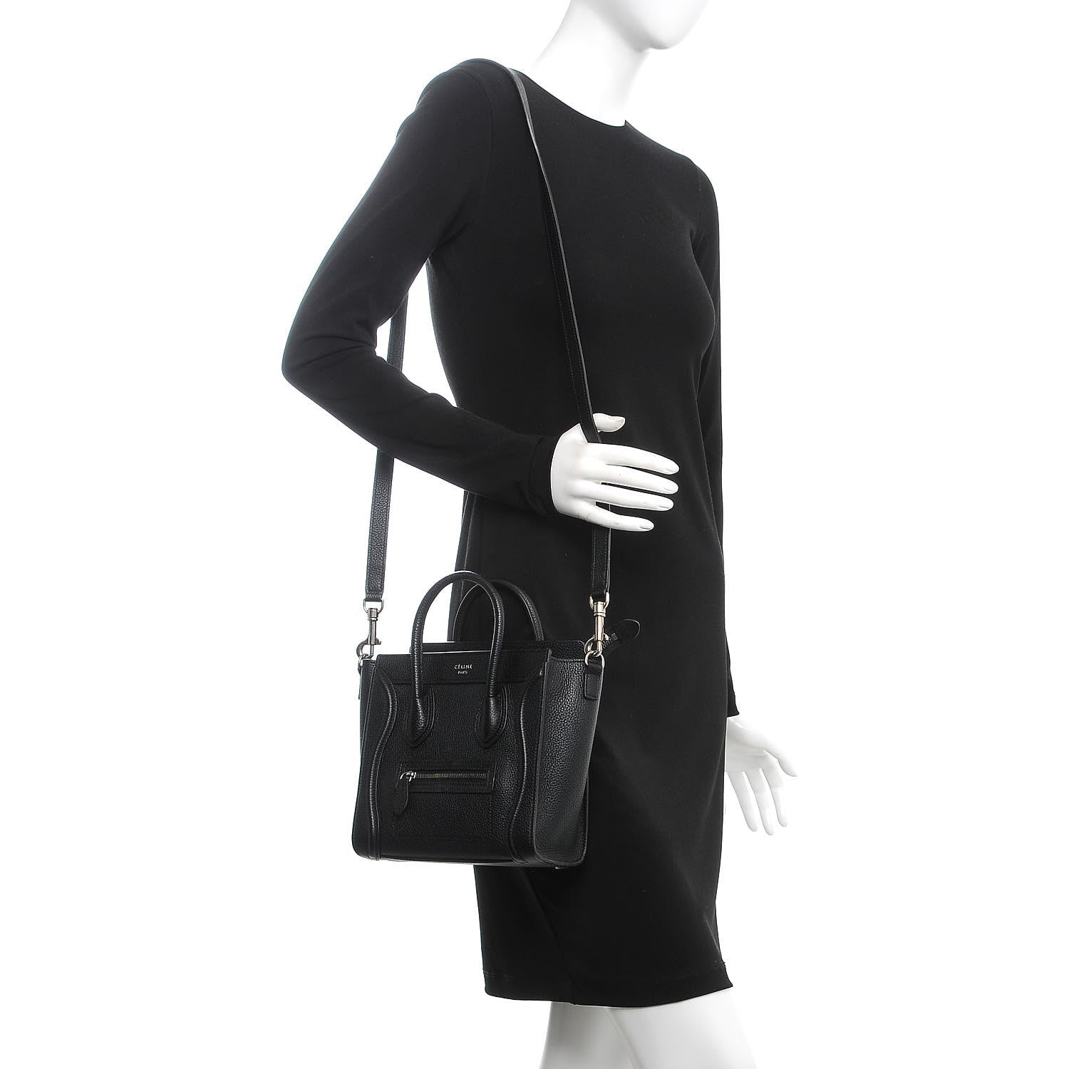 Celine Drummed Calfskin Nano Luggage Black 2 of 7