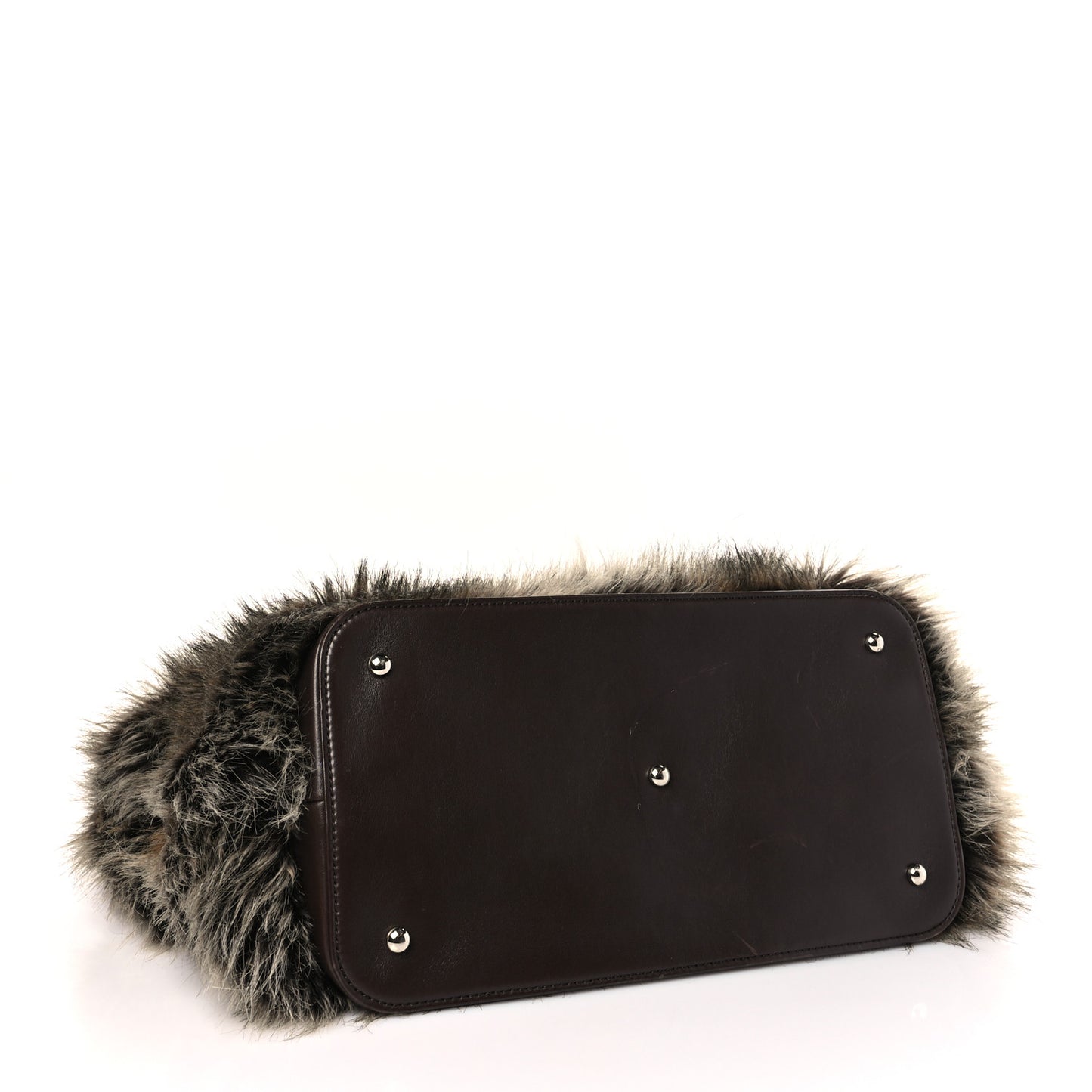 Calfskin Fantasy Fur Shopper Tote Brown