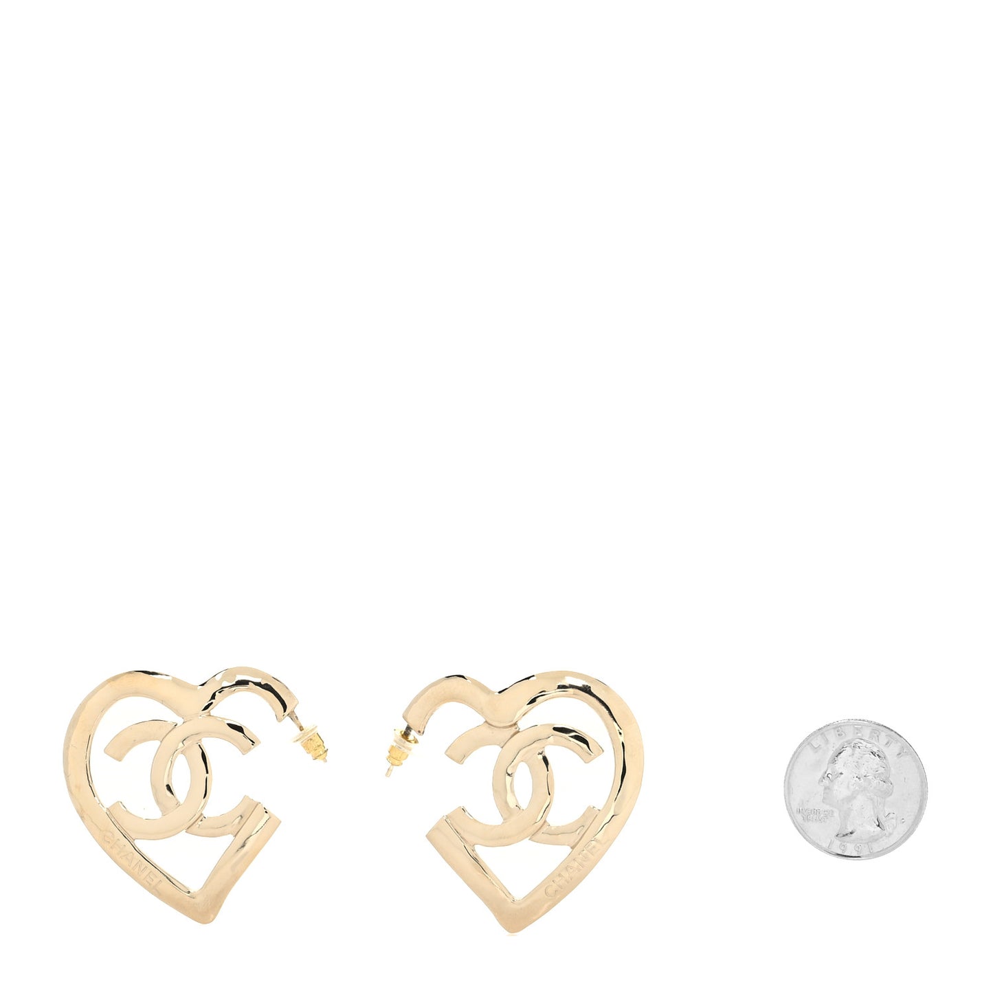 Metal CC Heart Coco In Love Hoop Earrings Gold