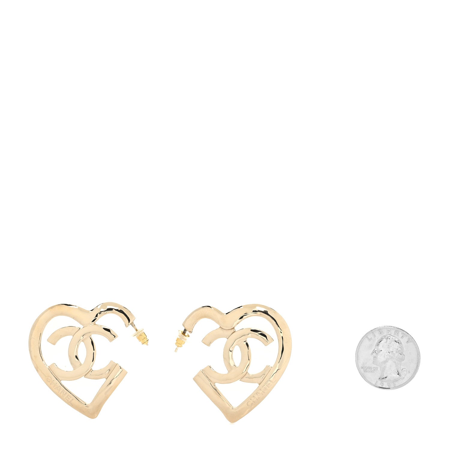 Chanel Metal CC Heart Coco In Love Hoop Earrings Gold 2 of 4