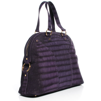 Saint Laurent Nubuck Crocodile Embossed Oversized Muse Purple 3 of 7