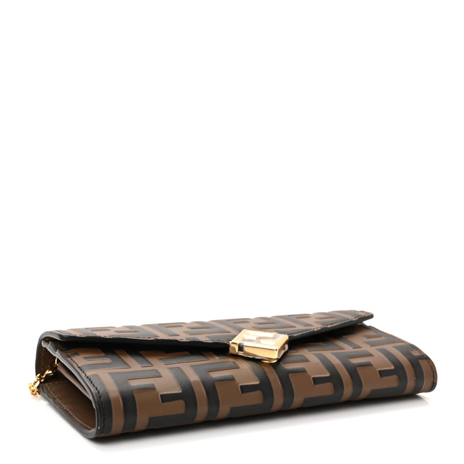 Fendi Vitello Soft F is Fendi Bi-Color FF 1974 Embossed Continental Envelope Wallet On Chain Maya Black 4 of 11