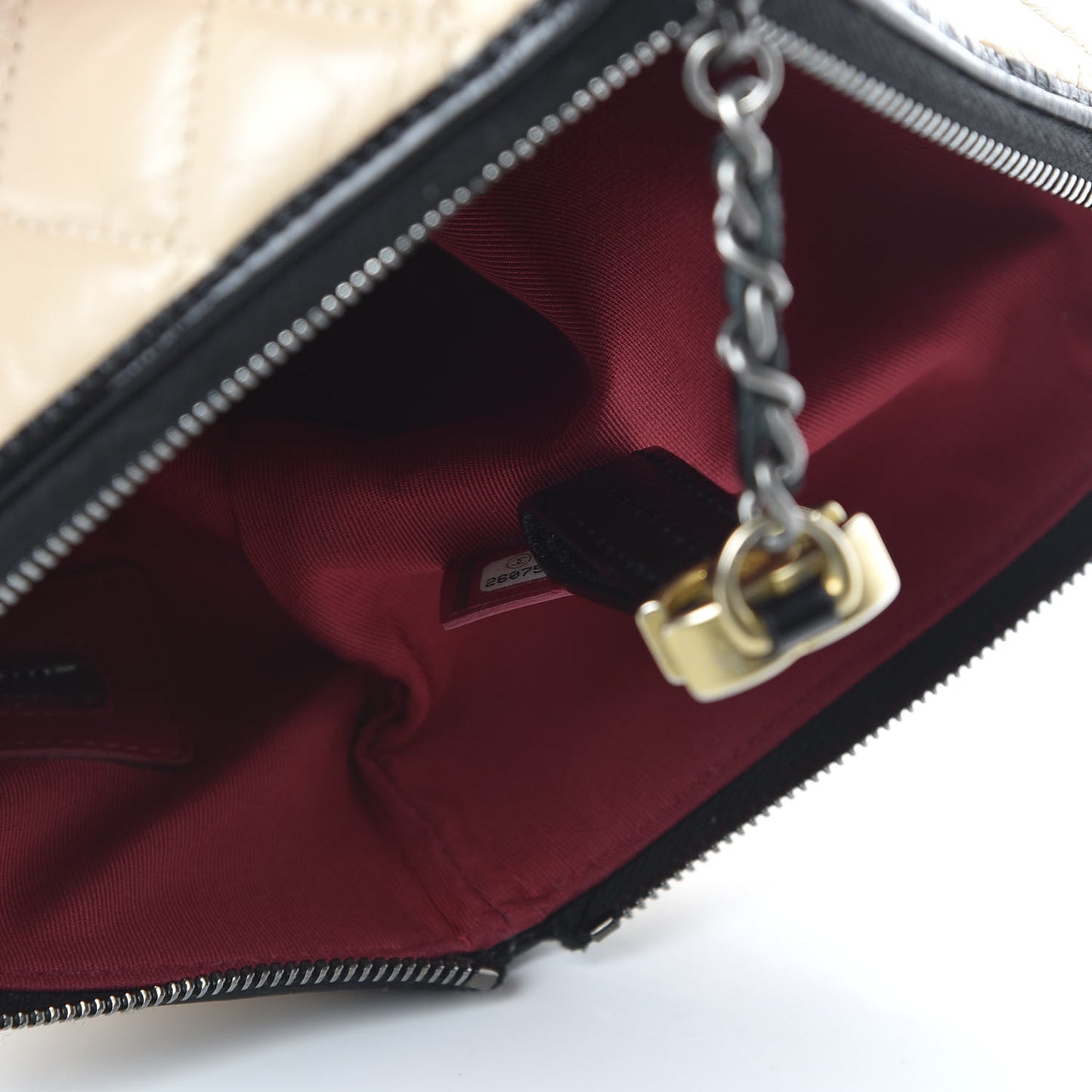 Aged Calfskin Quilted Medium Gabrielle Cosmetic Case Beige Black