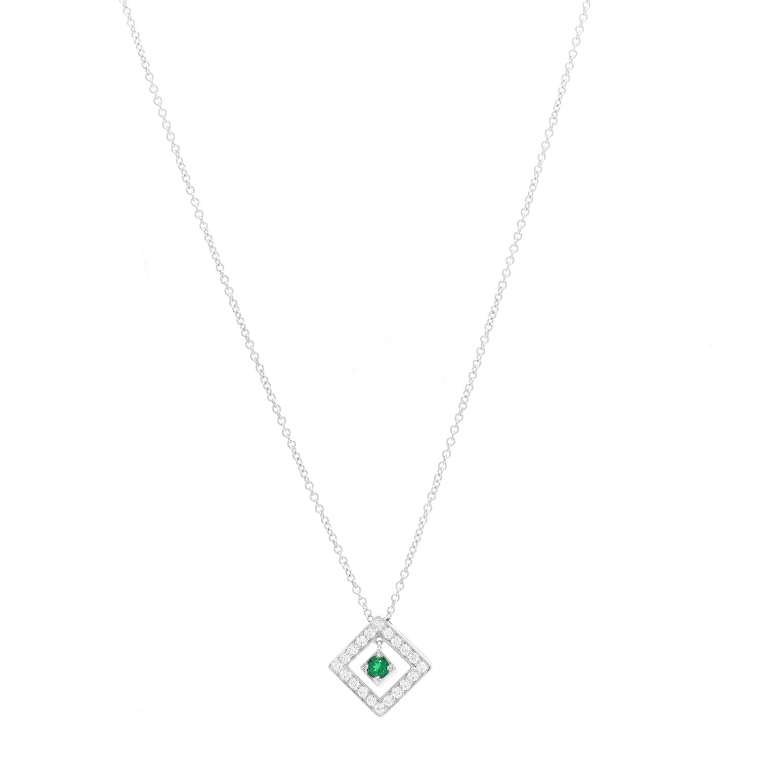 Tiffany Platinum Diamond Emerald Square Pendant Necklace 1 of 3