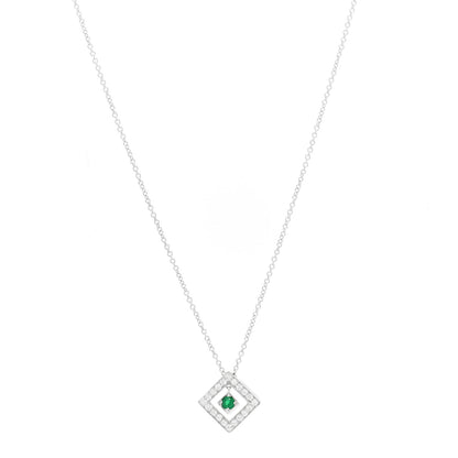 Tiffany Platinum Diamond Emerald Square Pendant Necklace 1 of 3