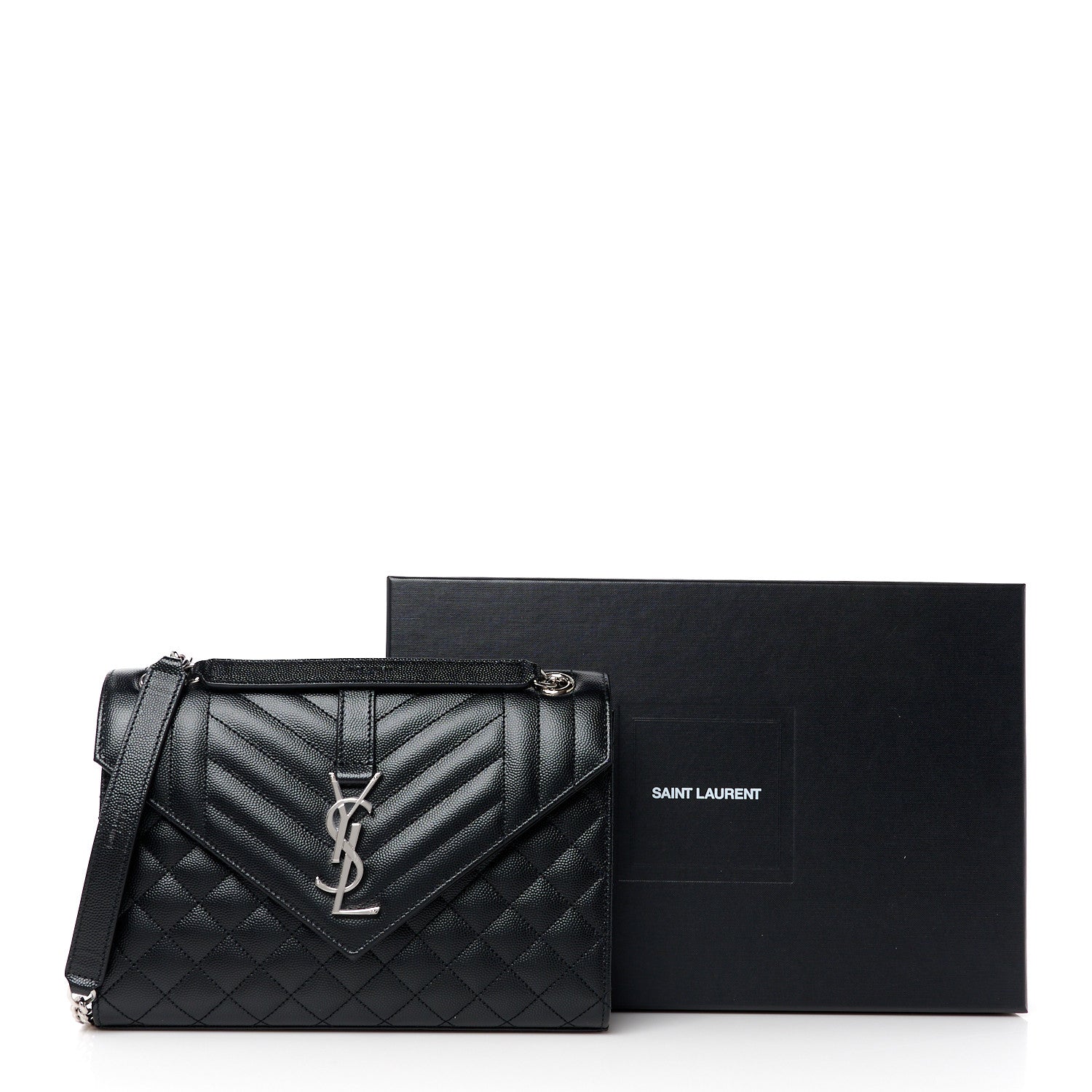 Saint Laurent Grain De Poudre Textured Mixed Matelasse Triquilt Medium Monogram Satchel Black 12 of 12