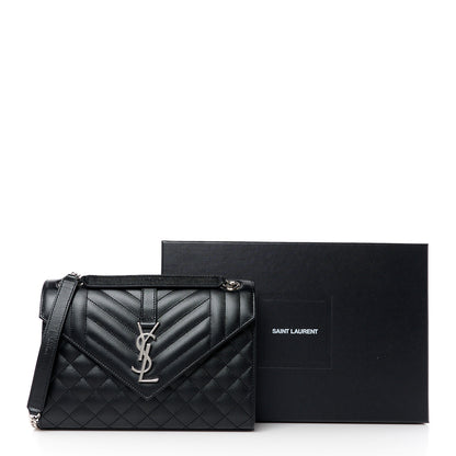 Saint Laurent Grain De Poudre Textured Mixed Matelasse Triquilt Medium Monogram Satchel Black 12 of 12