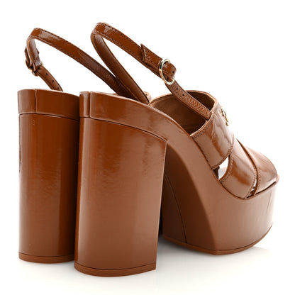 Chanel Crumpled Patent Lambskin Platform Sandals 39 Light Brown 4 of 7