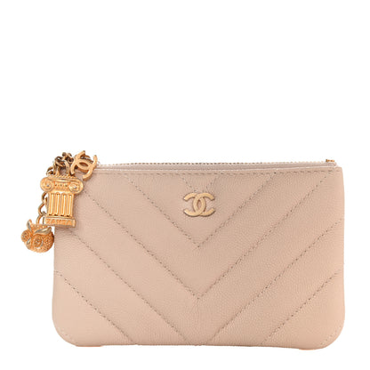 Chanel Caviar Chevron Quilted Small Ancient Greek Charms Cosmetic Case Beige 1 of 11
