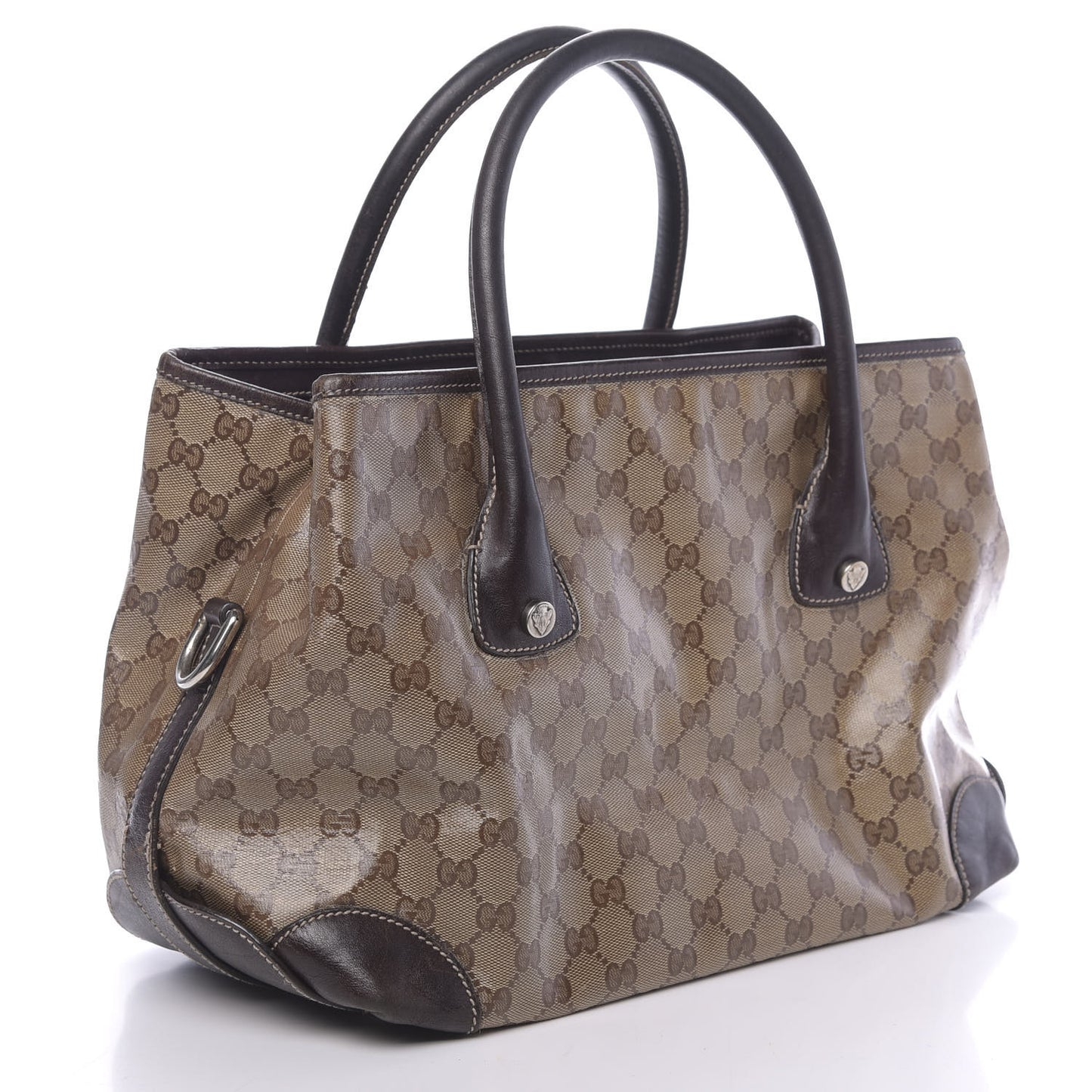 Crystal Monogram Crest Embossed Tote Brown