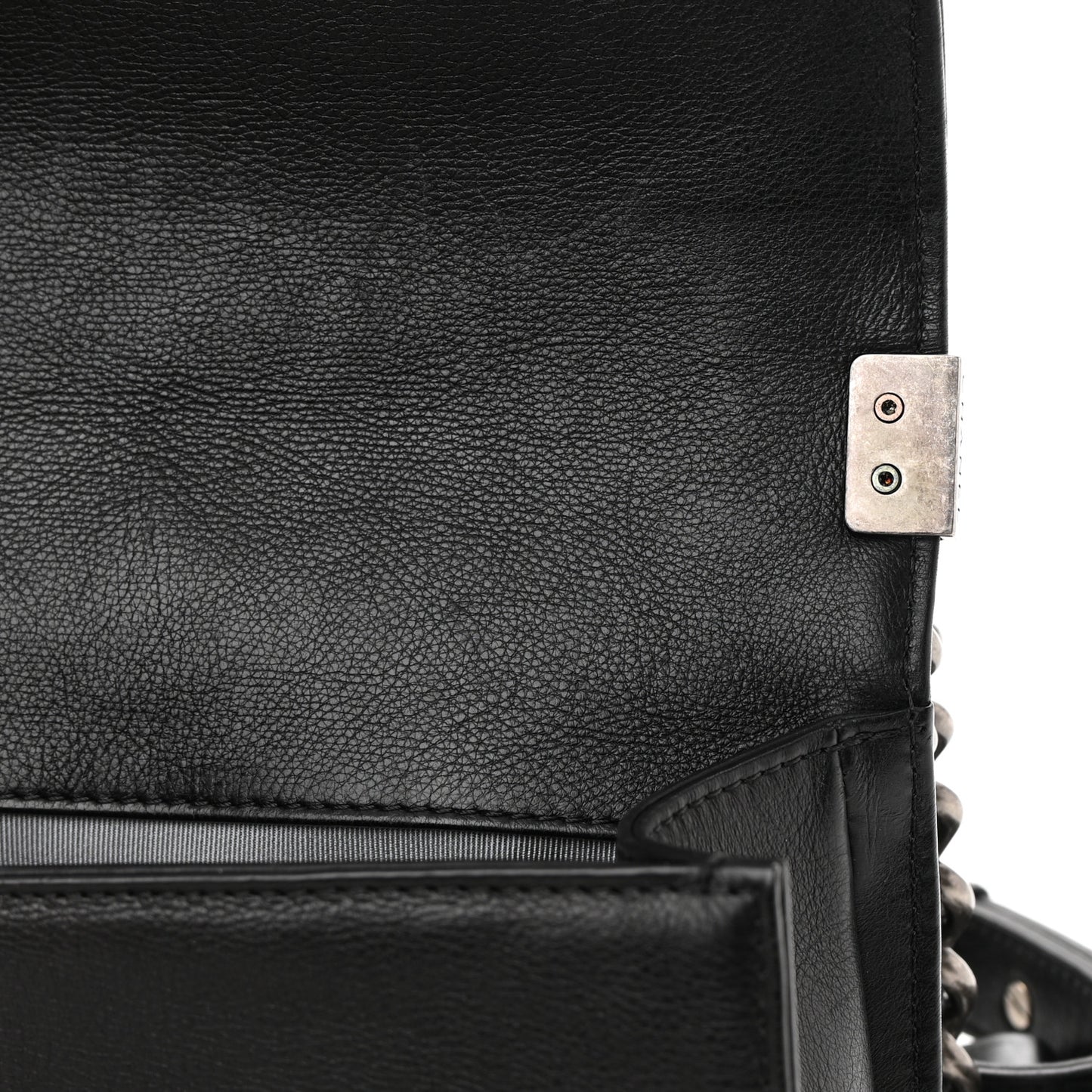 Calfskin Double Stitch Small Boy Flap Black