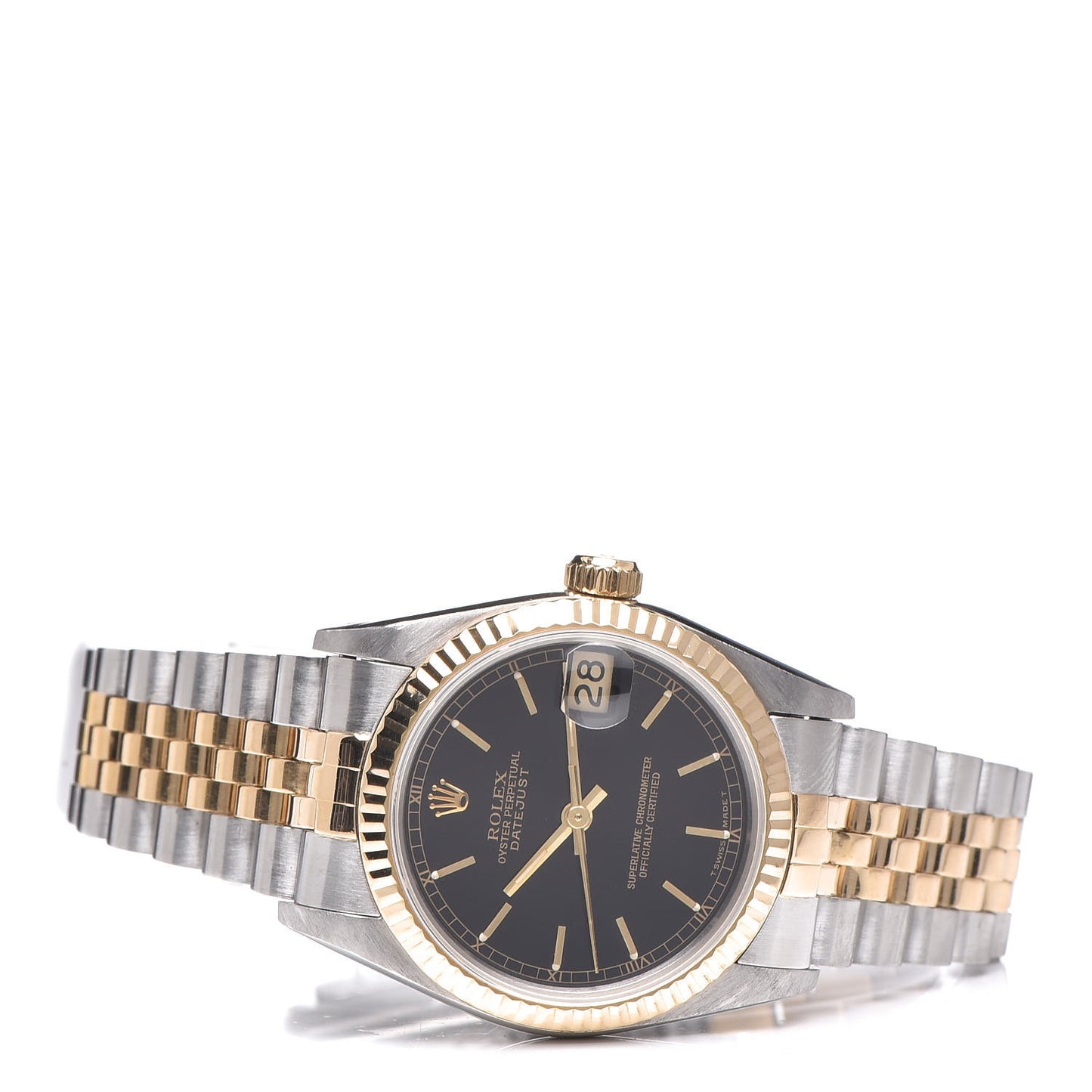 Stainless Steel 18K Yellow Gold 31mm Oyster Perpetual Datejust Watch Black 68273