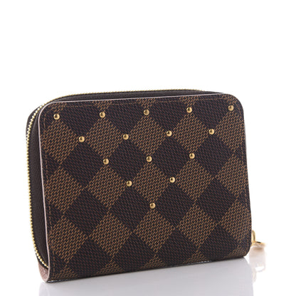 Louis Vuitton Damier Ebene Studded Zippy Coin Purse Rose Ballerine 2 of 7