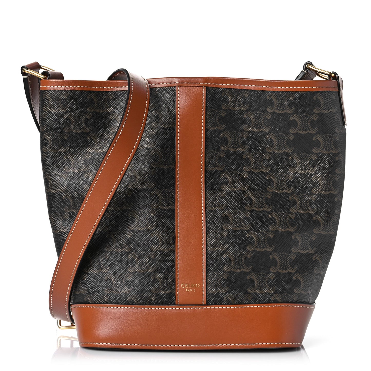 Triomphe Canvas Calfskin Small Bucket Bag Tan