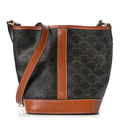 Celine Triomphe Canvas Calfskin Small Bucket Bag Tan 1 of 8