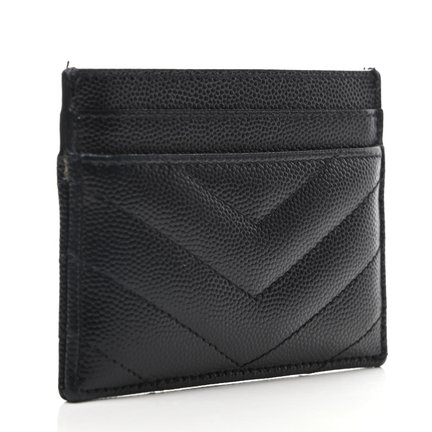 Saint Laurent Grain De Poudre Matelasse Chevron Monogram Credit Card Case Black 3 of 9