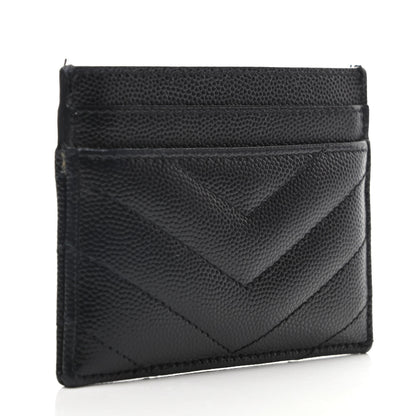 Saint Laurent Grain De Poudre Matelasse Chevron Monogram Credit Card Case Black 3 of 9