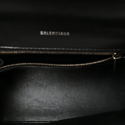 Balenciaga Matte Calfskin Snake Embossed Tonal B Small Hourglass Top Handle Bag Black 5 of 10