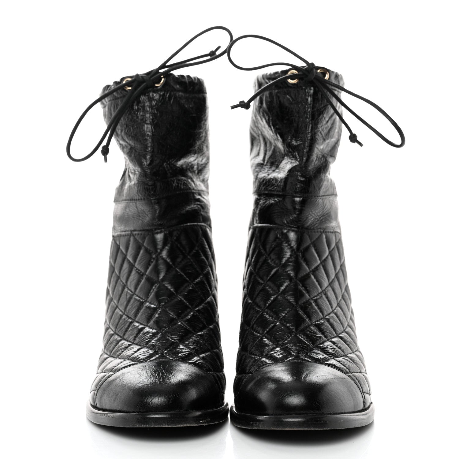 Chanel Shiny Goatskin Cap Toe Short Boots 37.5 Black 2 of 10