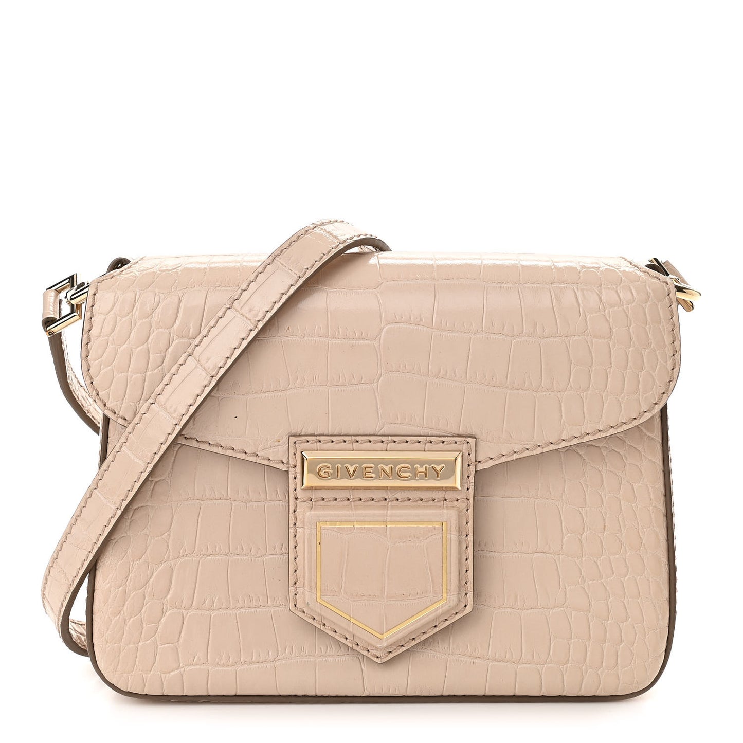 Calfskin Crocodile Embossed Mini Nobile Shoulder Bag Nude Pink