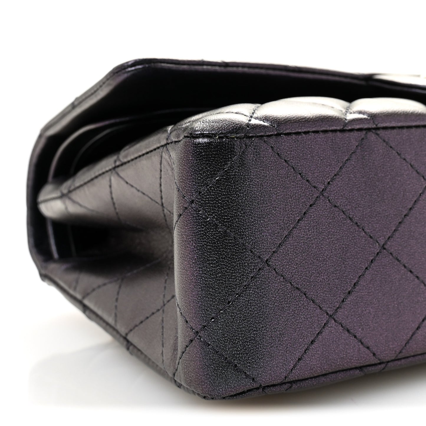 Iridescent Lambskin Quilted Medium Double Flap Black