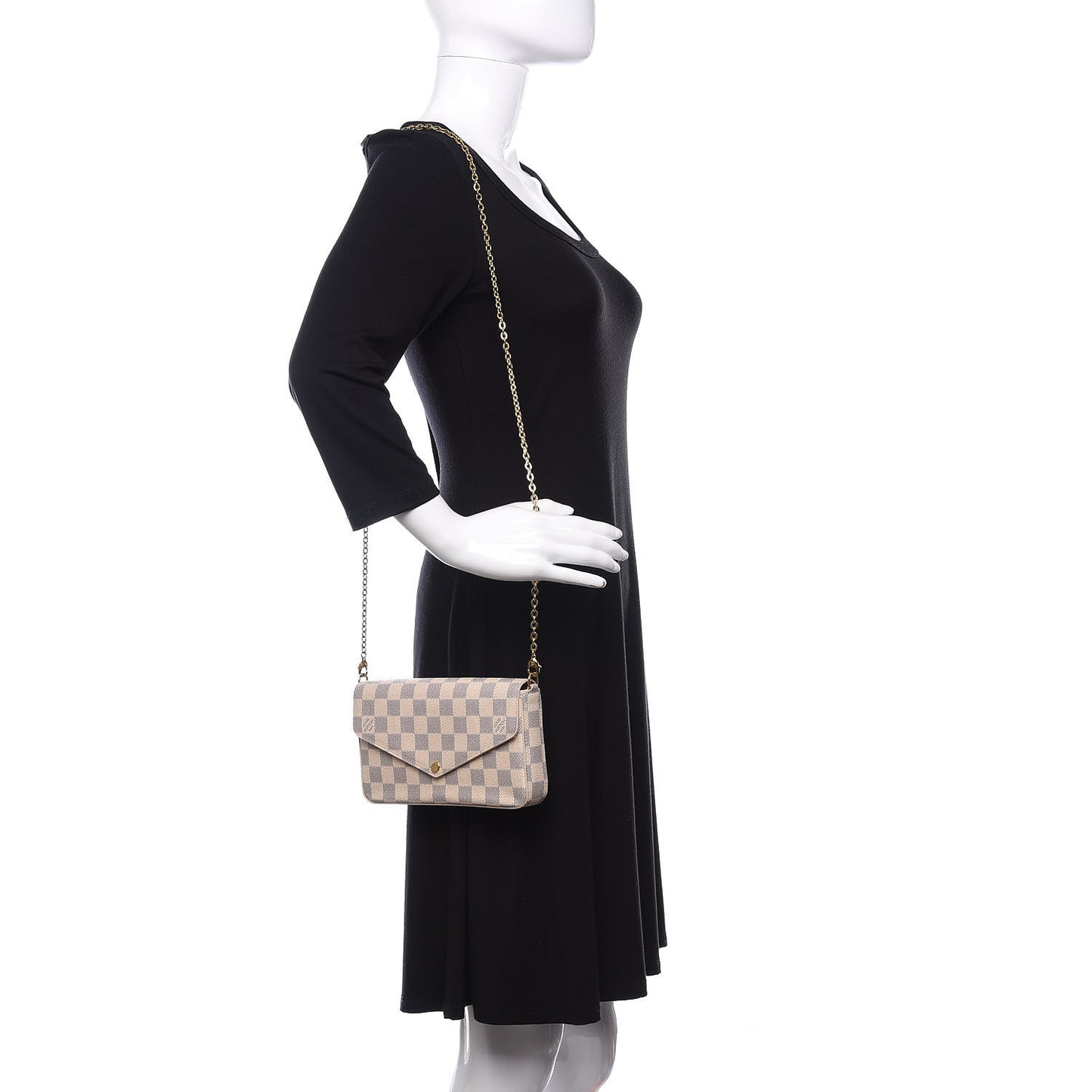 Damier Azur Pochette Felicie Chain Wallet Rose Ballerine