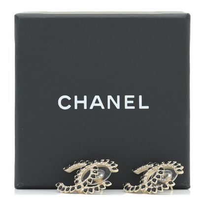Chanel Strass Crystal Dazzling Wheat CC Earrings Black Gold 6 of 6