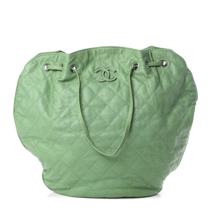 Chanel Crumpled Grained Calfskin Drawstring Tote Green 1 of 8