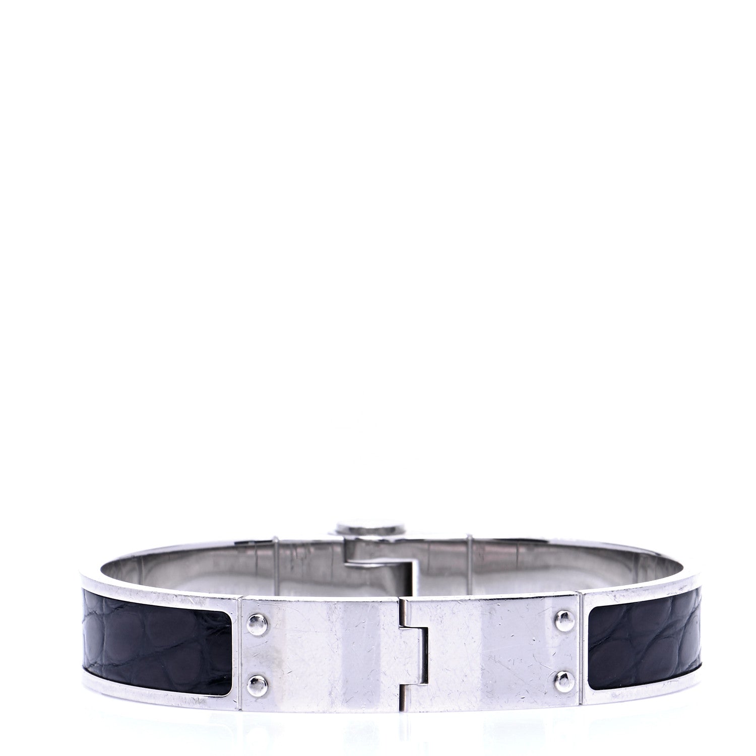 Hermes Crocodile Charniere Cuir Narrow Hinged Bracelet Black 3 of 6