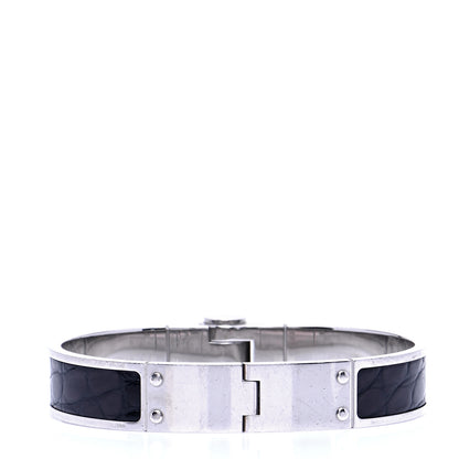 Hermes Crocodile Charniere Cuir Narrow Hinged Bracelet Black 3 of 6