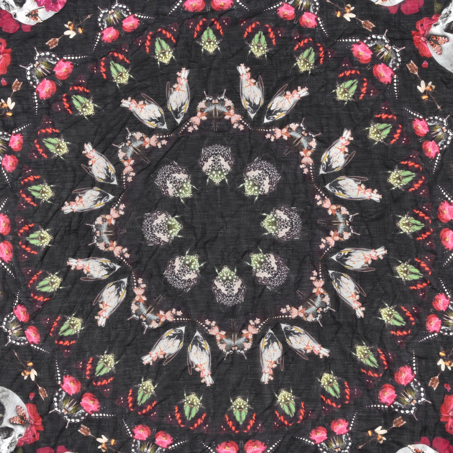 Silk Chiffon Skull Floral Scarf Black Red