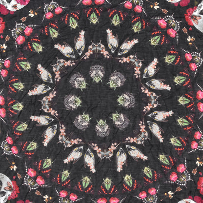 Alexander McQueen Silk Chiffon Skull Floral Scarf Black Red 2 of 3